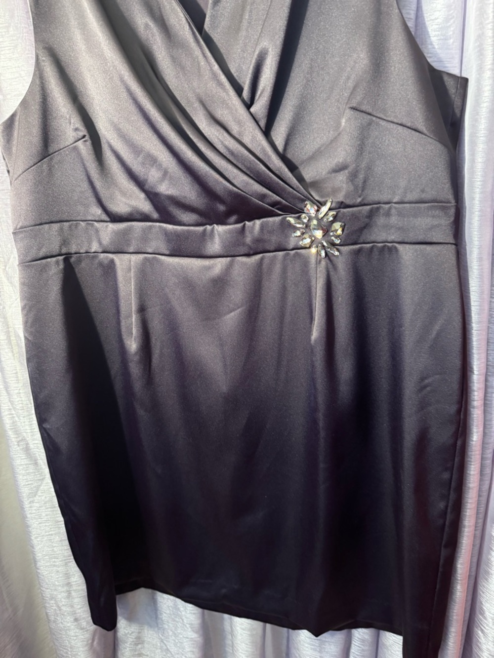 dressbarn Plum Satin Wrap-Front Midi Dress - Picture 4 of 6